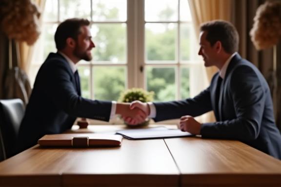 Warm image of individuals shaking hands over a signed document in a residential setting